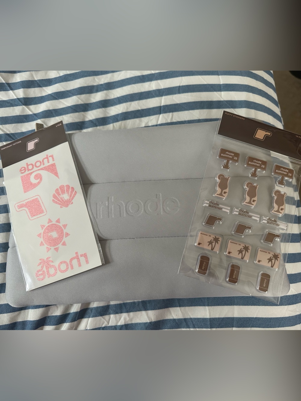 RHODE Large Light Gray bubble bag with Tattoos and Stickers